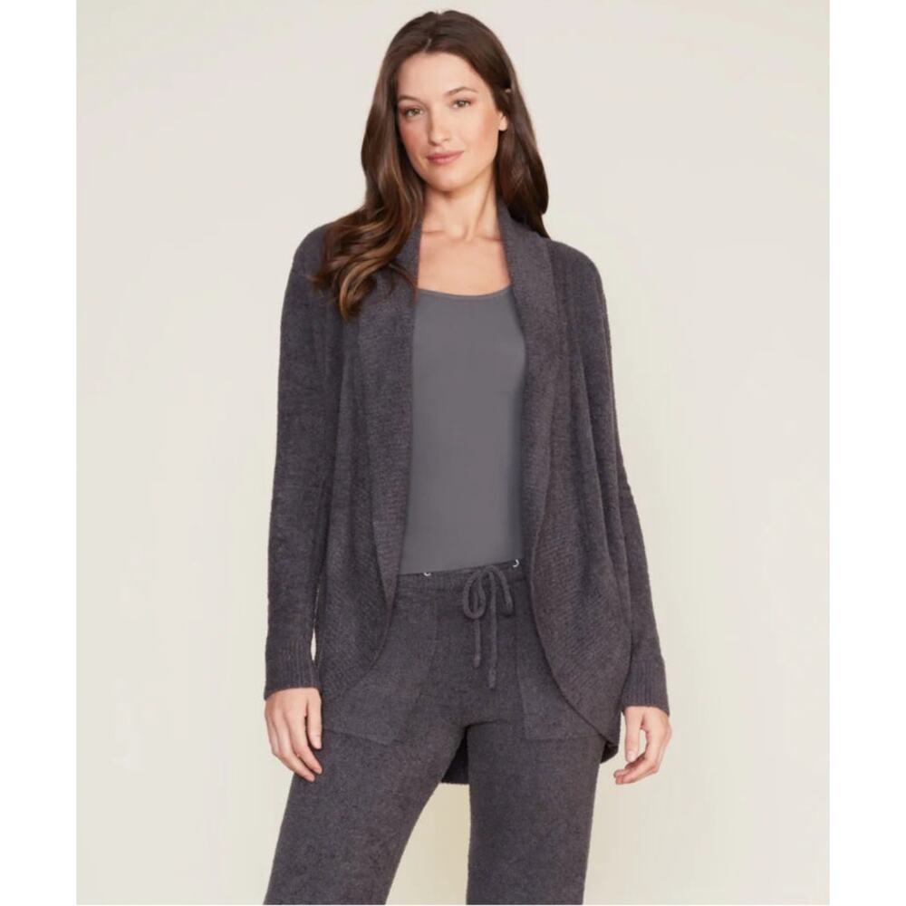 Barefoot Dreams Cozychic Lite Circle Cardigan Open Front Sweater, Carbon Gray